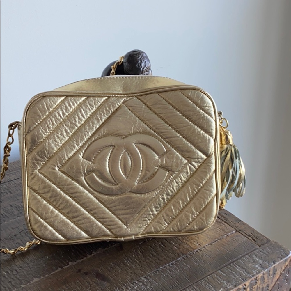 Gold metallic shoulder bag